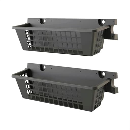 2-Pack Accessory Baskets, Resin Organizers for Shed, Black, 25" x 7.25" x 7" - Outdoor Storage Organization, 30 lb Weight Capacity Per Shelf Basket, EZ Bolt Wall-Mount Assembly