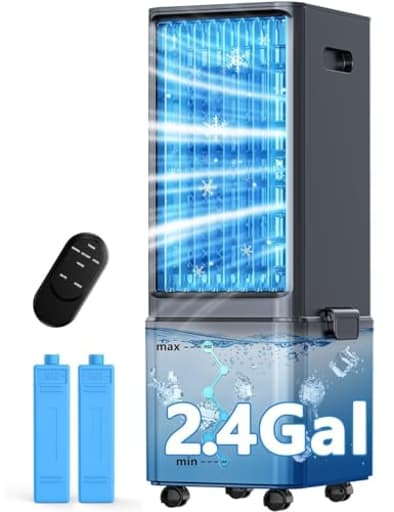 Windowless Air Conditioner w/ 4 Modes & 3 Speeds, Waterless Alert, 2.4-Gal Tank for 20H Cooling, 12H Timer, 20FT Remote, 70° Auto Swing Evaporative Air Cooler, Portable AC Unit for Bedroom