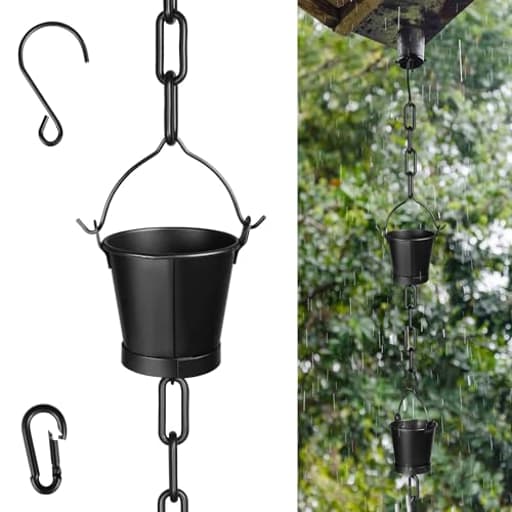 12.5FT Adjustable Rain Chains for Gutters, Outside Rain Chains with 12 Cups, Bucket Shape Rain Catcher Chain for Eaves Drainage, Replacement for Downpout