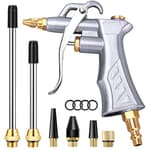 Industrial Air Blow Gun with Brass Adjustable Air Flow Nozzle and 2 Steel Extension, Pneumatic Air Compressor Accessory Tool Dust Cleaning and Blower Gun