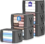 90 L Large Storage Bags, 6 Pack Clothes Storage Bins Foldable Closet Organizers Storage Containers with Reinforced Handle for Clothing, Blanket, Comforters, Bed Sheets, Pillows and Toys