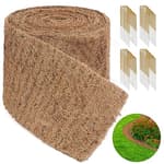 Natural Mulch Roll for Landscaping 240" X 6.3" Coconut Fiber Liner Mulch Mat with 32 U-Shaped Steel Stakes, Thick Mulch Roll for Garden Edging Border, Coconut Liners for Planters, Vegetables & Flowers