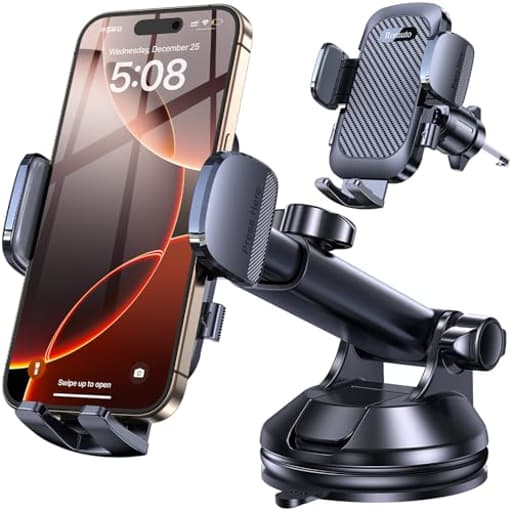 Car Phone Holder Mount【2025 Ultimate Suction】 Phone Mount for Car Cell Phone Holders for Your Car Accessories for Women Men Dashboard Windshield Vent Desk Mounts Truck Stand for iPhone Samsung
