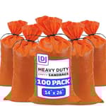 Heavy Duty Sand Bags with Tie Strings Empty Woven Polypropylene Sandbags for Flood Control with 1600 Hours of UV Protection, 50 lbs Capacity, 14x26 inches, Orange, Pack of 100