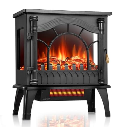 Freestanding Electric Fireplace Stove with Realistic Flame, 5100 BTU Electric Fireplace Heater with Retro Design, 1000W/1500W, Dual Safety Protection for Living Room, Bedroom