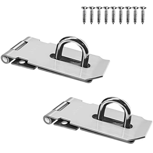 2Pcs Stainless Steel Gate Lock Hasp, Safety Packlock Clasp Lock Set for Doors, Cabinets, Closets and More