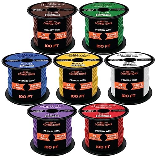 14 Gauge Automotive Primary Wire (100ft Each – 7 Color Bundle Set)– Durable Primary/Remote, Power/Ground Electrical Wire for Trailer, Car Audio, Lighting Circuits – 700ft Total
