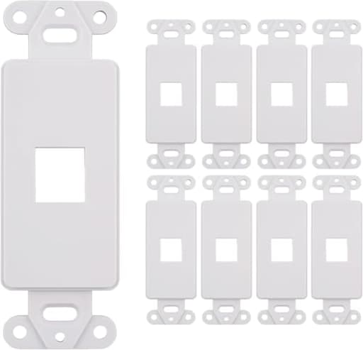 10 Pack Keystone Wall Plate 1 Port, White Decorator Insert Cover for Ethernet, HDMI, Coax, Cat6 Cat5, RJ45, Home & Office Installations