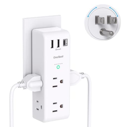 Surge Protector Outlet Extender with Rotating Plug - One Beat 6 AC Multi Plug Outlet with 3 USB Ports (1 USB C), 1800J Wall Charger, 3-Sided Power Strip Spaced Outlet Splitter for Home Office Travel