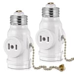 2-Pack E26 Light Socket Adapter - Converts Medium Screw Socket to Two Outlets With Pull Chain Switch - UL Listed, White