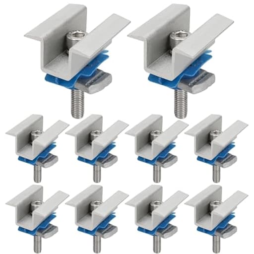 10 Pcs Adjustable Solar Panel Mounting Bracket Clamps Wide Photovoltaic Support Mid for Secure Solar Panel System pv, Aluminum Roof Mount Kit Hardware with Nut Bolt Fit for Standard Unistrut
