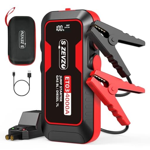 ET03 Car Jump Starter 4000A Jump Starter Battery Pack for Up to 8.0L Gas and 7.0L Diesel Engines, 74Wh Portable 12V Jump Box with USB Ports, LCD Display, Storage Case, and LED Light