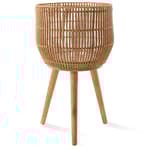 Indoor Planter with Stand, Natural Floor Planter with Wood Legs, Large Plant Pot Cover with Liner for Houseplants, Flower Pots and Trees