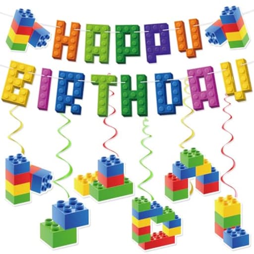 Building Block Birthday Party Decorations Building Block Birthday Banner 6pcs Hanging Swirls Colorful Brick Party Supplies Building Brick Birthday Banner Garland Block Theme Decorations for Kids