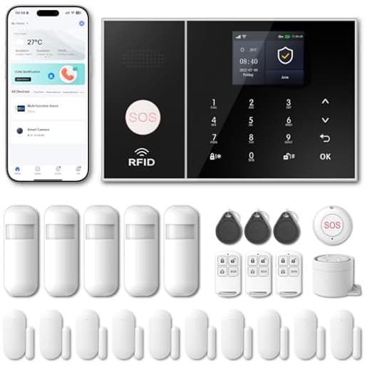 WiFi Home Alarm Security System,Wireless DIY Smart Home Burglar Security Alarm System 24 Pieces Kits, Compatible with Alexa Google Home Voice Control for Villa Home Apartment
