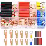 /110PCS Battery Cable Ends AWG 2 4 6 8 10 12 14 16 Gauge Copper Cable Wire Lugs,Ring Terminals Connectors,Copper Ring Terminals with Heat Shrink N-067-110PCS