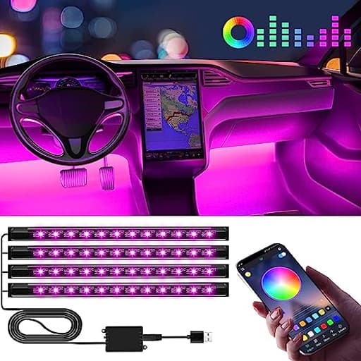 Led Lights for Car Accessories Interior, Christmas Stocking Stuffers for Men Women Teen Girls, White Elephant Gifts for Adults, APP Control with USB Port Color Change Lights for Truck Decor