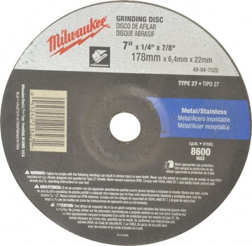 7" x 1/4" x 7/8" Grinding Wheel (Type 27)