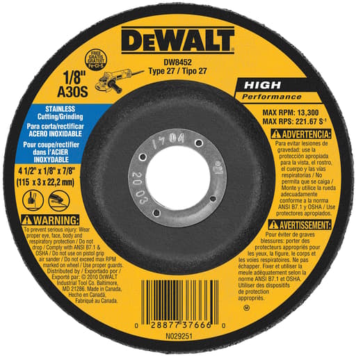 Stainless steel grinding wheel (Type 27)