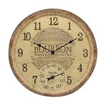 Bourbon Barrel Poly Resin Indoor and Outdoor Clock and Thermometer, Home Decor for Garden, Patio, Pool, and Indoor Areas, 14-inch, Multi-Color