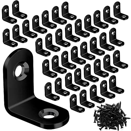 40PCS L Bracket Corner Brace Sets, Stainless Steel Corner Brackets, 90 Degree Right Angle Bracket, Metal L Brackets for Shelves Wood Furniture Cabinet Chair Drawer with 80PCS Screws, Black