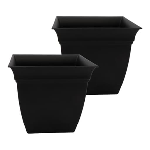 Eclipse Square Plastic Planter w/Attached Saucer - Outdoor & Indoor Plant Pot with Drainage Holes - Lightweight, UV-Resistant Plastic Pots for Plants