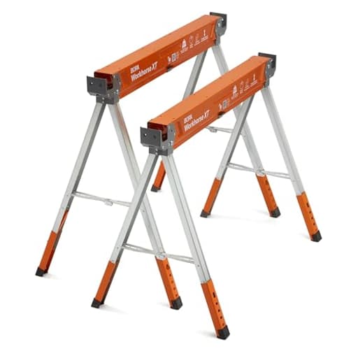 Workhorse XT Saw Horses 2 Pack Folding Heavy Duty Adjustable Height Sawhorse Pair with Adjustable Legs, Heavy Duty Saw horse for Contractors Portable Workbench w/Built in Bottle opener PM-3360T