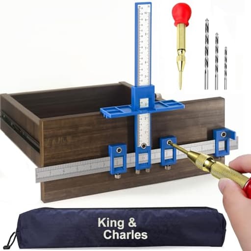 Cabinet Hardware Jig, King&Charles Cabinet Handle Jig + Automatic Hole Punch + Point Drill Bits, Use for Handles Knobs Pulls on Drawers/Doors, Wood Drilling Dowelling Guide Set.