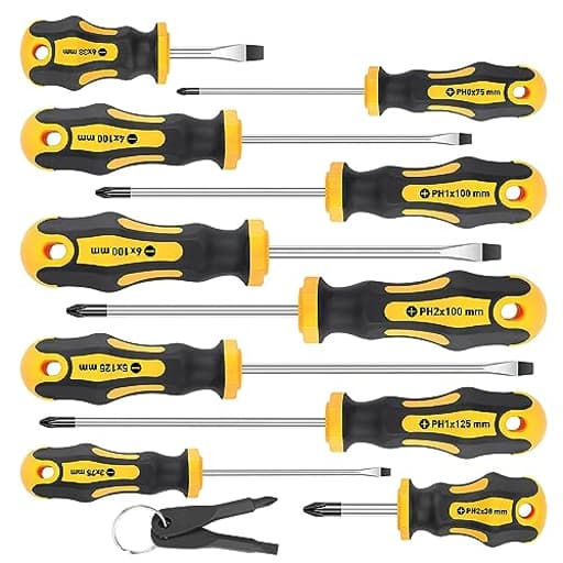 10-Piece Magnetic Screwdrivers Set, 5 Phillips and 5 Slotted Tips Professional Cushion Grip Screwdriver Set