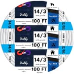 14/3 NM-B Wire with Ground NMB Cable 14 Gauge, 3 Conductor Electrical Wire Non-Metallic Sheathed Cable Residential Indoor Insulated Jacket