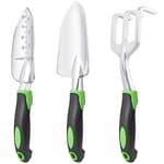 Garden Tools Set, 3 Pack Heavy Duty Gardening Tools Set Include Garden Shovel, Transplant Trowel and Hand Rake with Ergonomic Non-Slip Handle, Aluminum Alloy Lawn and Garden Hand Tools for Planting