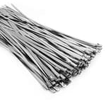 Metal Zip Ties (100PCS 11.8 Inch), 304 Stainless Steel, Heavy Duty Self-locking Cable Ties, for Exhaust Wrap, Chain Link Fence Parts, Heat Resistant Fencing Tie. for Pipe, Auto repair.