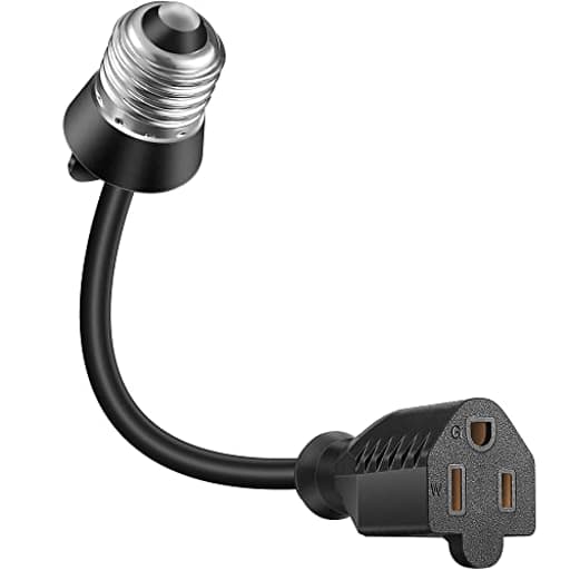 1 Pack 3 Outlet Light Socket Adapter, Convert E26/E27 Bulb Socket to 3 Prong Outlet with Extension Cord, Light Bulb Plug Adapter Converter Suitable for Outdoor Porch Garage Patio Use