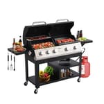 5-Burner Propane Gas Grill and Griddle Combo, Dual Zone Outdoor BBQ with 54,000 BTU 627 SQ.IN. Stainless Steel & Porcelain Cast Iron for Outdoor Cooking Kitchen, Garden, Patio Backyard Barbecue