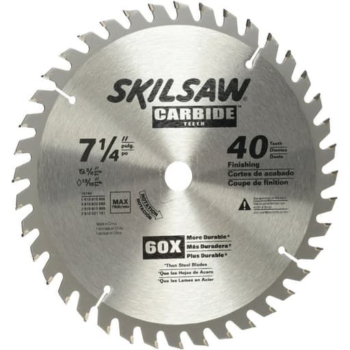 7-1/4 In. 40-Tooth Carbide Tipped Circular Saw Blade