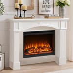 43.3" Fireplace Mantel, Freestanding Fireplace Surround with Leg for Electric Fireplaces, MDF Mantel Surround with Shelf for Living Room with Decorative Pattern, Anti-Tipping & Waterproof