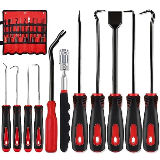 11Pcs Carbon Steel Precision Pick & Hook Set with Scraper and Magnetic Telescoping Tool Kit for Remove Automotive Electronics Maintenance Hoses Gasket Hand Pick Up Tools