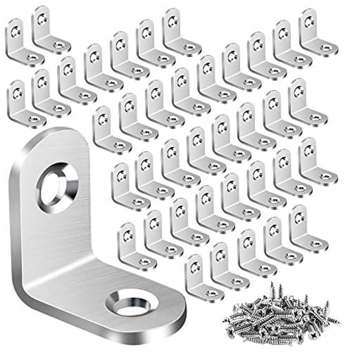 40PCS L Bracket Corner Brace, Stainless Steel L Brackets for Shelves, Metal Corner Bracket, Small Right Angle Brackets for Wood Furniture Chair Drawer Cabinet with 80PCS Screws