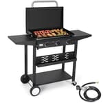 3 Burner Propane Gas Grill, Portable Flat Top Grill with Lid, Wheels and Side Shelves, 24,600 BTU Output, Stainless Steel BBQ Grill Griddle Combo for Outdoor Cooking, Patio and Camping