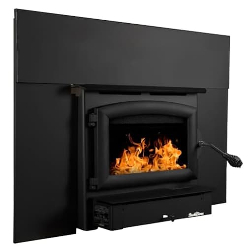 Stove Fireplace Insert Model 21 | Non-Catalytic, 28,901 BTUs (Covers 1,800 Square Feet) | Wood Burning with Heat Activated Blower | Black Door with 12" Faceplate Trim Kit