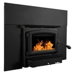 Stove Fireplace Insert Model 21 | Non-Catalytic, 28,901 BTUs (Covers 1,800 Square Feet) | Wood Burning with Heat Activated Blower | Black Door with 12" Faceplate Trim Kit