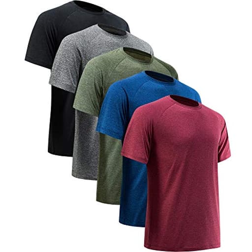 Workout Shirts for Men Short Sleeve Quick Dry Athletic Gym Active T Shirt Moisture Wicking 5 Pack Black, Dark Grey, Dark Blue, Army Green, Wine Red X-Large