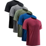 Workout Shirts for Men Short Sleeve Quick Dry Athletic Gym Active T Shirt Moisture Wicking 5 Pack Black, Dark Grey, Dark Blue, Army Green, Wine Red X-Large