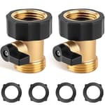 Garden Hose Shut Off Valve, 2 Pack Heavy Duty 3/4 Inch Solid Brass Water Hose Connector Hose Shut Off with 4 Extra Rubber Washers