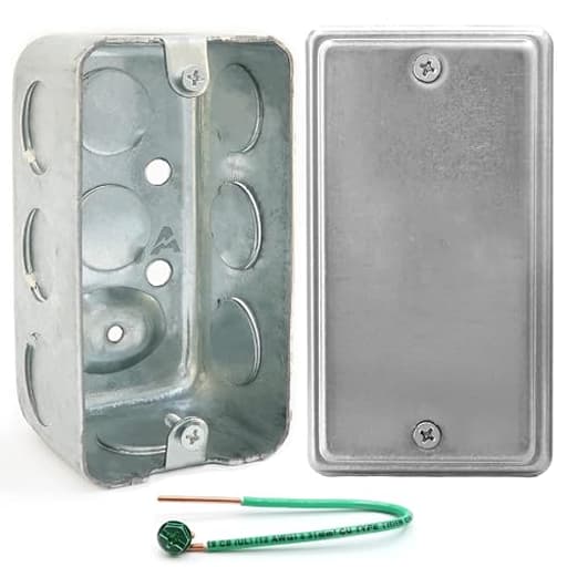 (Pack of Box and Cover) 4x2 Inch Utility Electrical Box, Outlet Box, Blank Utility Size Cover, Drawn Construction, Ten ½’’ Knockouts, Raised Ground, 1-7/8” Deep, 13 Cu. in. Capacity, Galvanized Steel