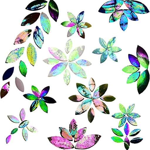 120 Pcs Iridescent Glass Petal Mosaic Tiles for Crafts, Stained Glass Supplies, Flower Leaves Mosaic Pieces Kit, Assorted Size and Rainbow Colors