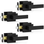 4 Pack Black Door Handles Interior, Passage Door Levers for Hallway&Closet, Interior Closet Door Knobs Heavy Duty Square Non-Locking Handlesets(2.0lb), Reversible for Left&Right Sided Doors