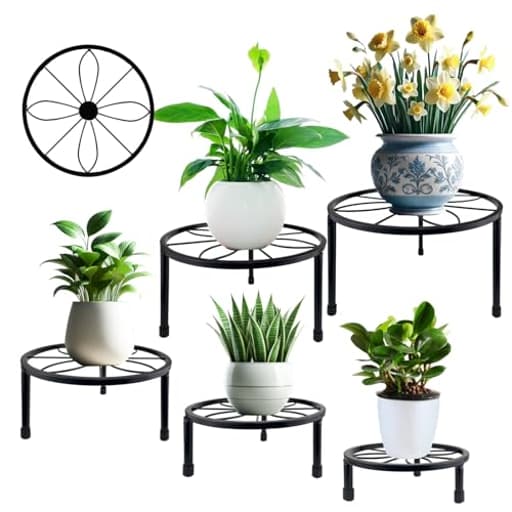 5 Packs Metal Plant Stand Indoor, Outdoor Black Plant Stand for Multiple Plant, Rustproof Iron Round Heavy Duty Flower Pot Stand, Plant Shelf for Planter Garden Home