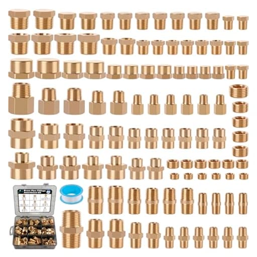 106PCS Brass Pipe Fittings Assortment Kit NPT Extension Adapter,Reducer Bushing,Hex Nipple,Close Nipple,Reducing Hex Coupling,Hex Head Plugs,Hex head Cap,Socket Plug Kit