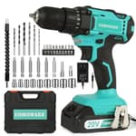 20V Cordless Drill, Electric Power Drill Set with 1 Battery & Charger, 3/8” Keyless Chuck, 2 Variable Speed, 266 In-lb Torque, 25+1 Position and 34pcs Drill/Driver Bits